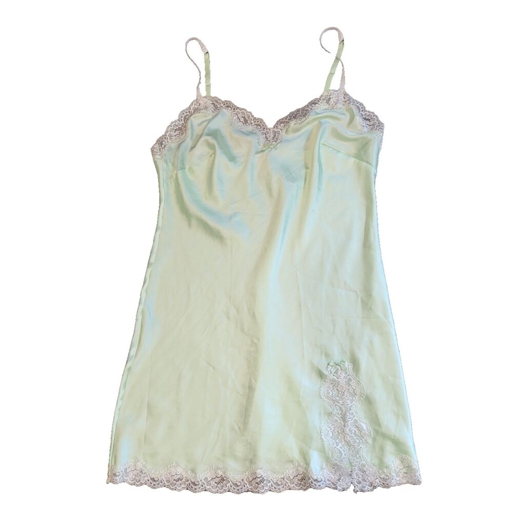 VICTORIAS SECRET chemise medium mint green satin lace nightgown y2k lingerie